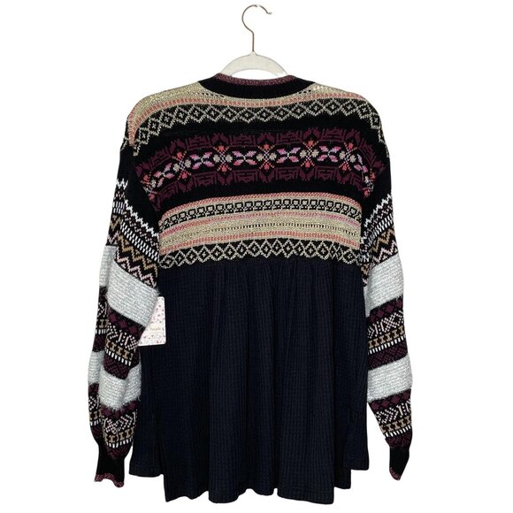 Free People Cozy Cottage Embroidered Sweater Size XS Black Balloon Sleeve New - Picture 6 of 13